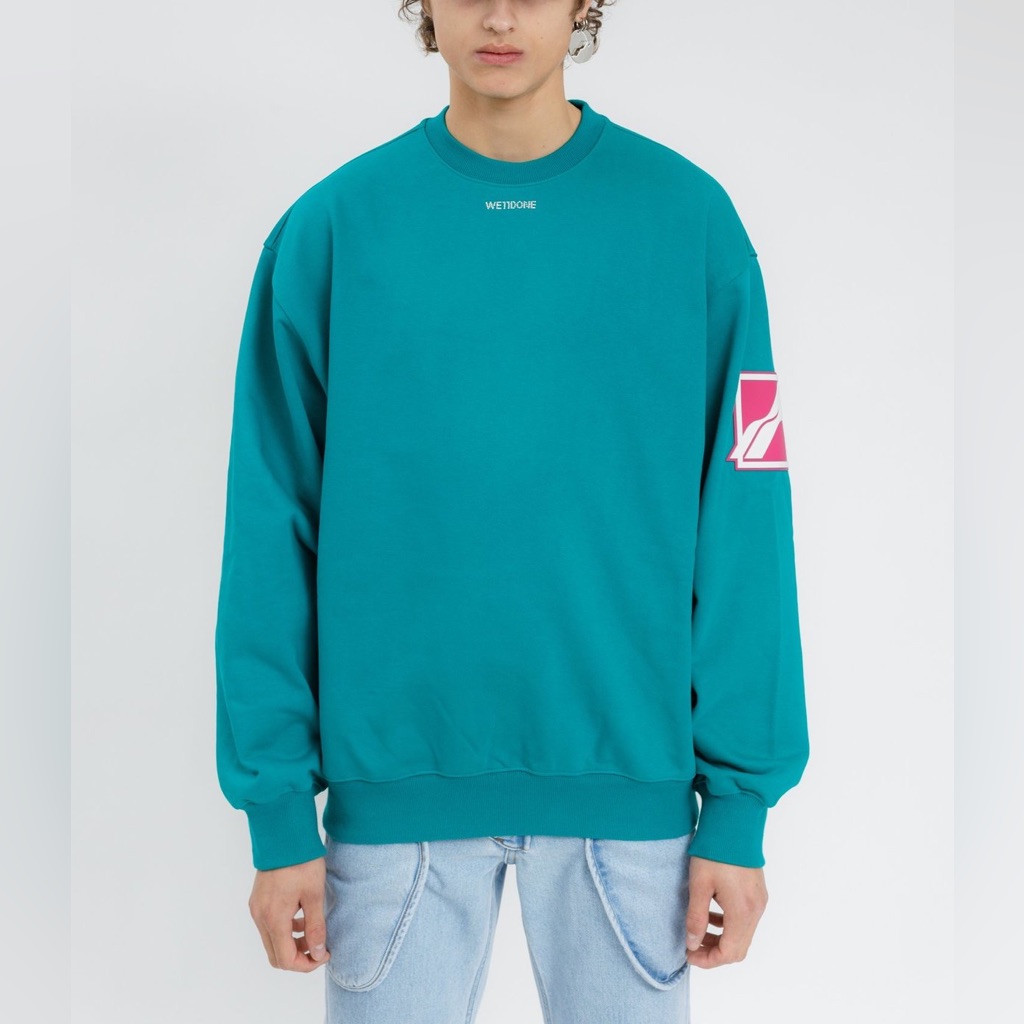 We11done Big Logo-Print Cotton Green Sweatshirt Size Small Unisex Worn Once